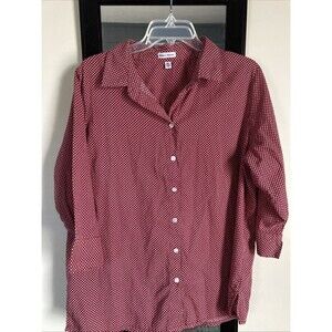 Rebecca Malone Women’s Size XL Button Blouse Geometric Red 3/4 Sleeves Cotton